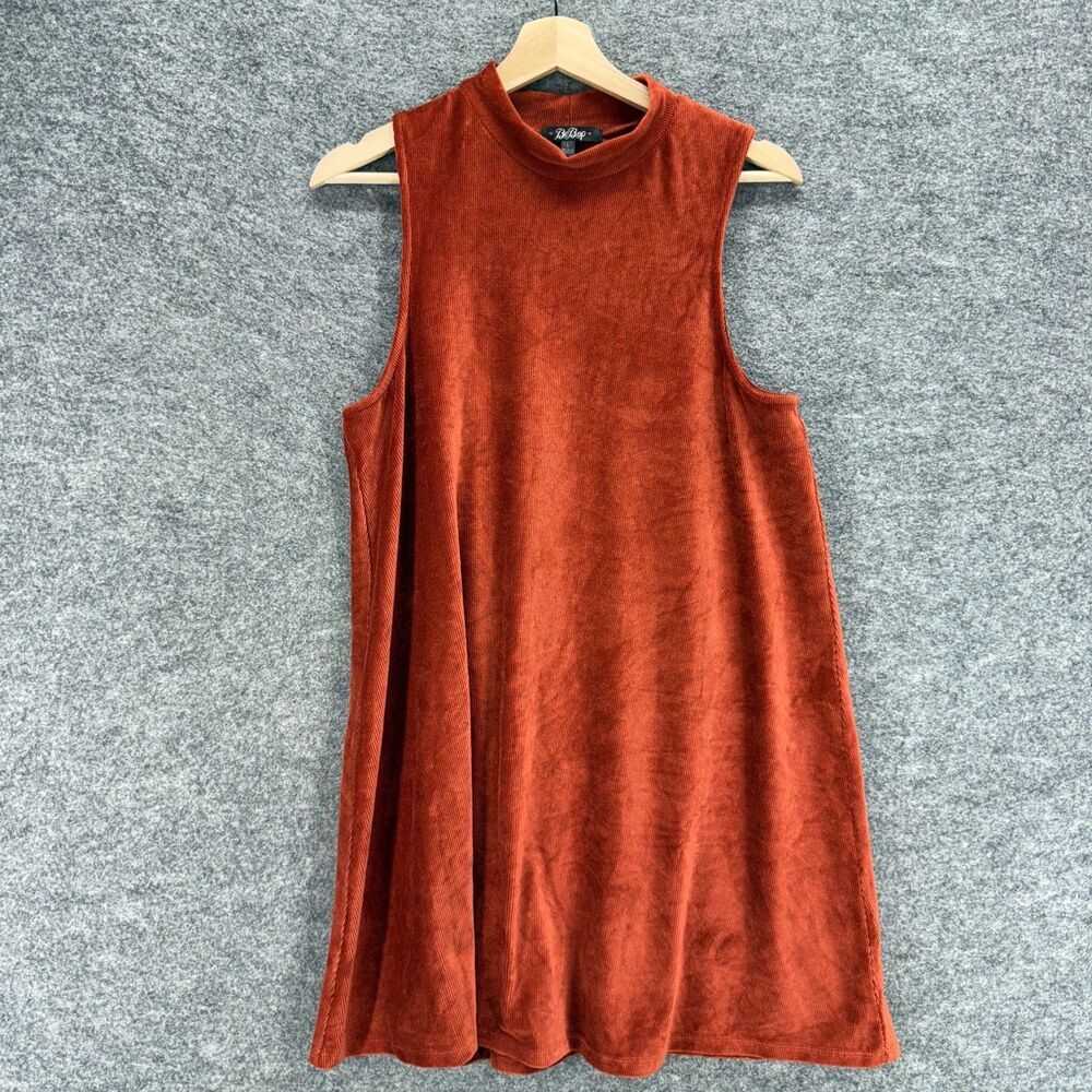 BeBop Dress Women L Large Brown Shift Midi Sleeveless High Neck Pullover Casual
